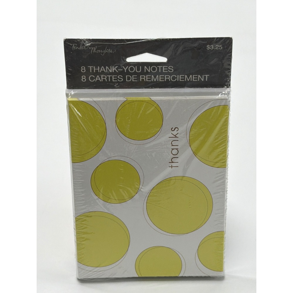 Tender Thoughts‎ 8 Thank You Notes Yellow Polka Dot Cards Envelopes Made in USA